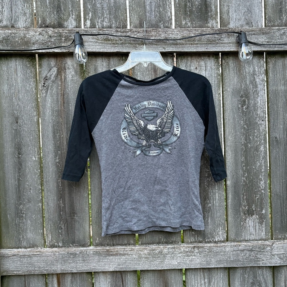 Harley-Davidson Gray and Black 3/4 Length Tee